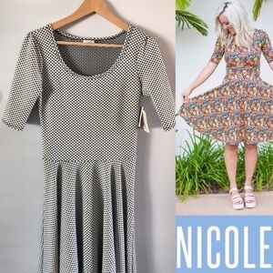NEW LulaRoe Nicole Polka Dot Fit and Flare Dress Small Office Comfy Stretch USA
